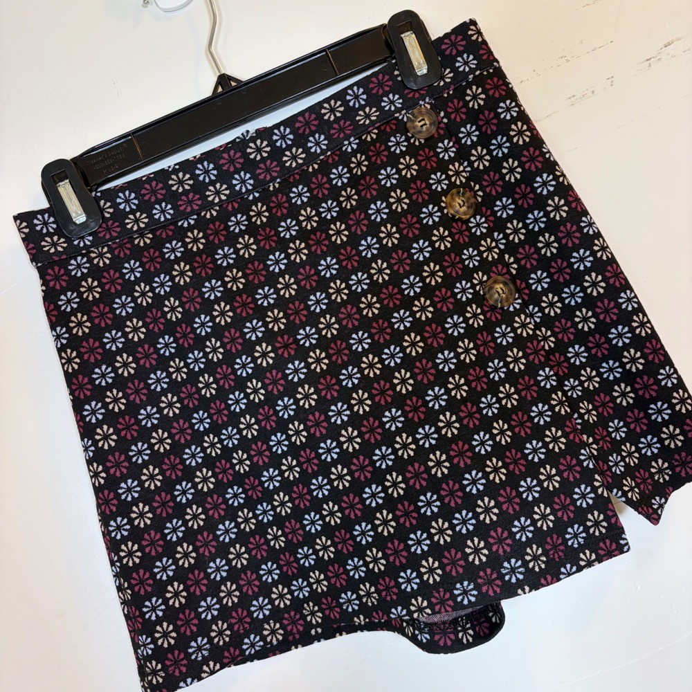 Originality‎ Retro Mini Skirt Floral Made in USA Geometric Skort Black Womens M